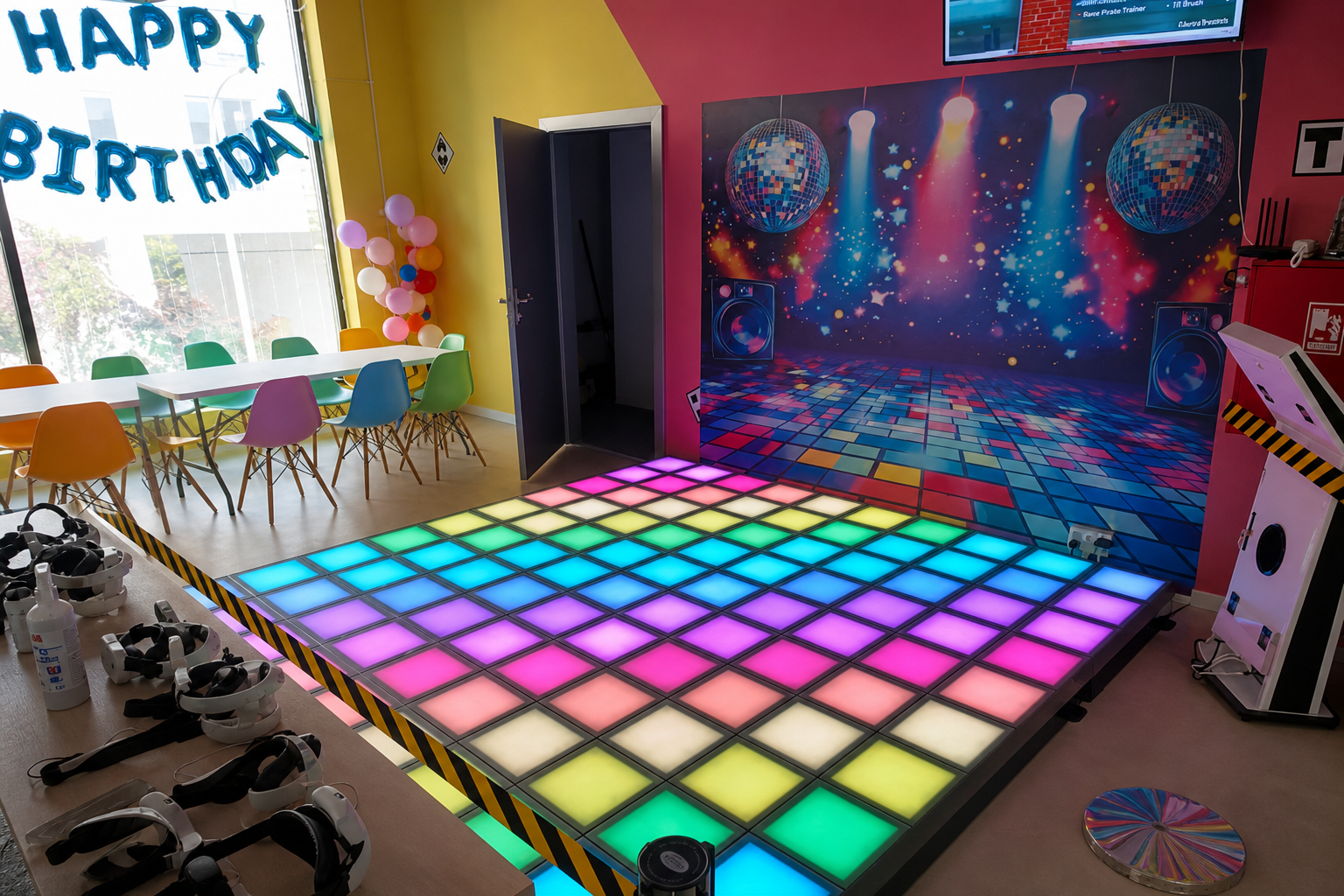 Podłoga LED Pixel Rush w sali imprezowej – format dzienny
