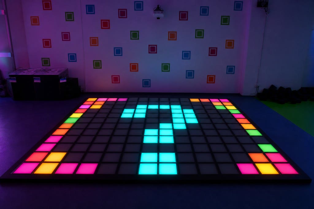 FAQ – najczęściej zadawane pytania o interaktywną podłogę LED Pixel Rush: pixelowa podłoga do gier, interaktywna mata LED i atrakcja ruchowa ze znakiem zapytania na polu gry